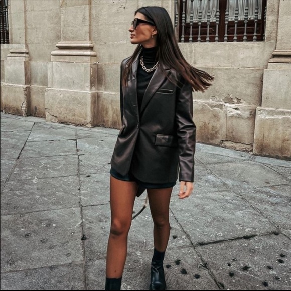 FAUX LEATHER MENSWEAR STYLE BLAZER - Picture 3 of 14